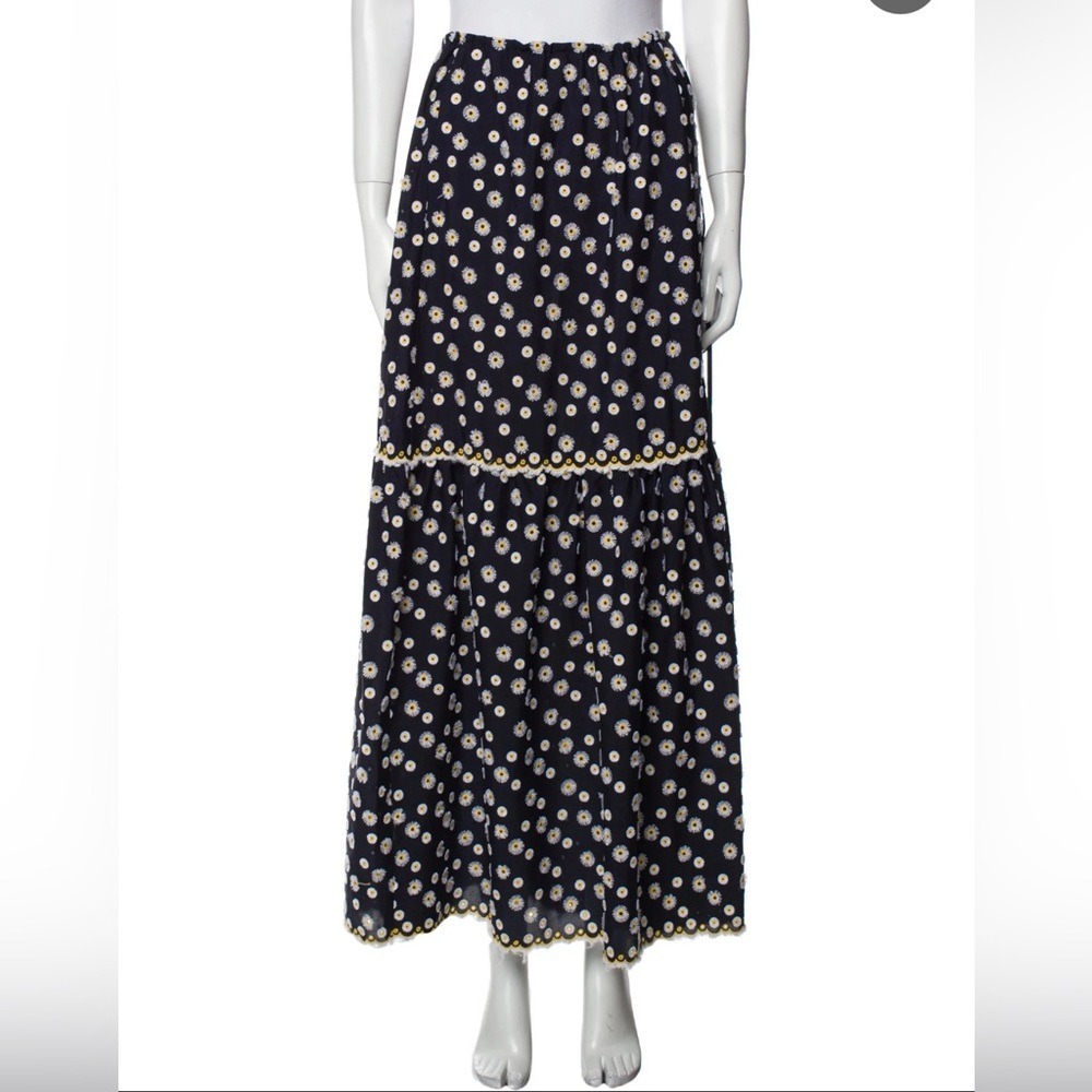 Scanlan Theodore size 2 Navy and Daisy Spring Maxi Skirt Pockets Coastal Cowgirl